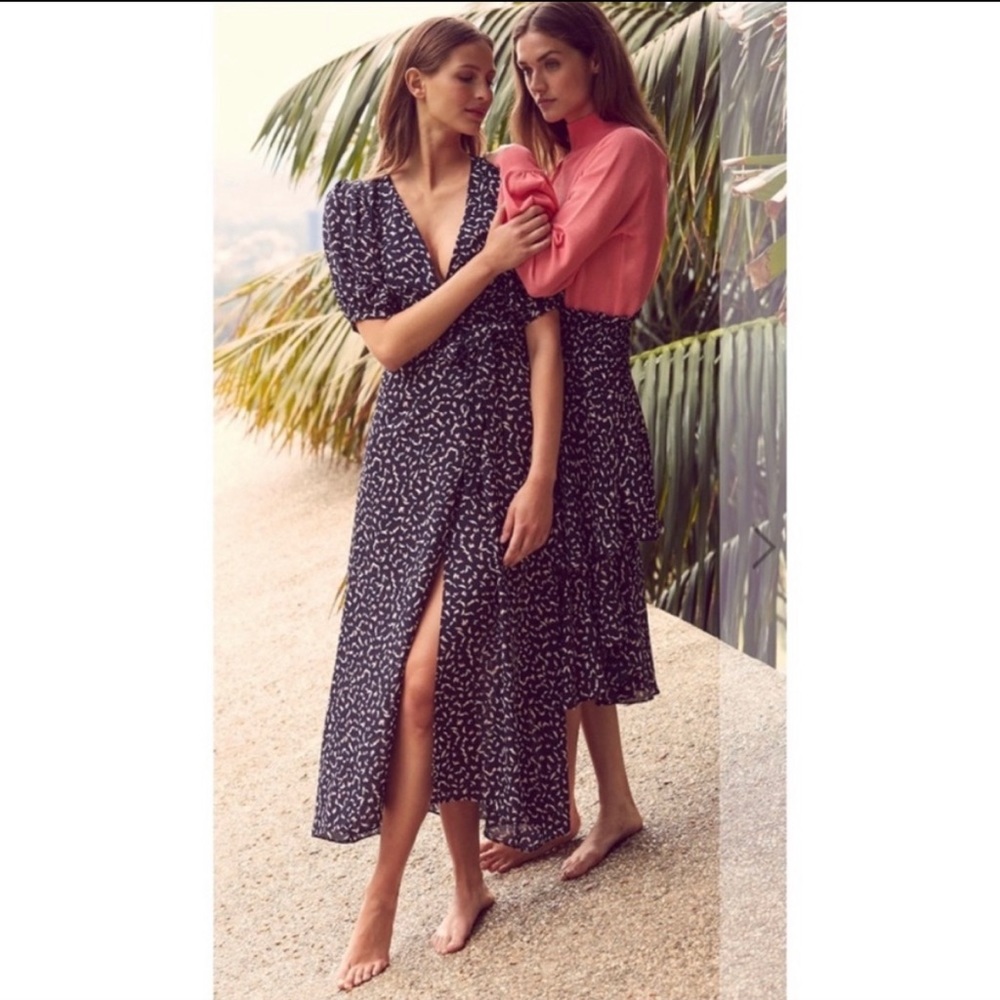Misa Andrea Puff Sleeve Wrap Maxi Dress Small